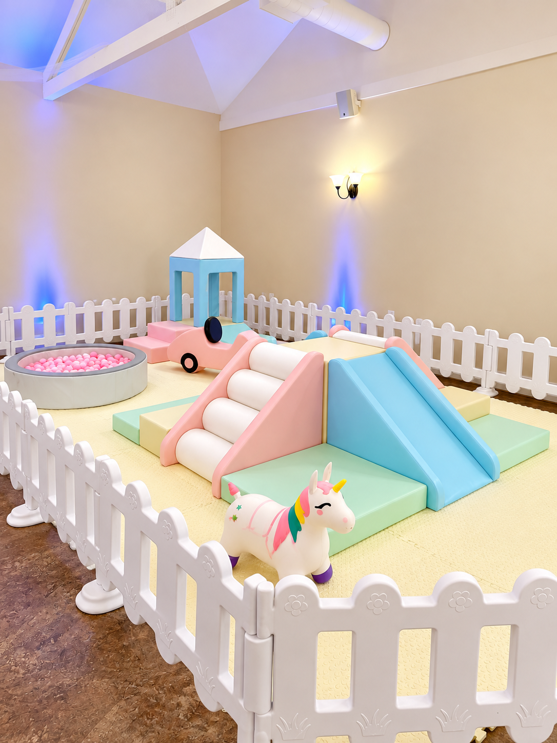 Pastel soft play climbers set up for active play